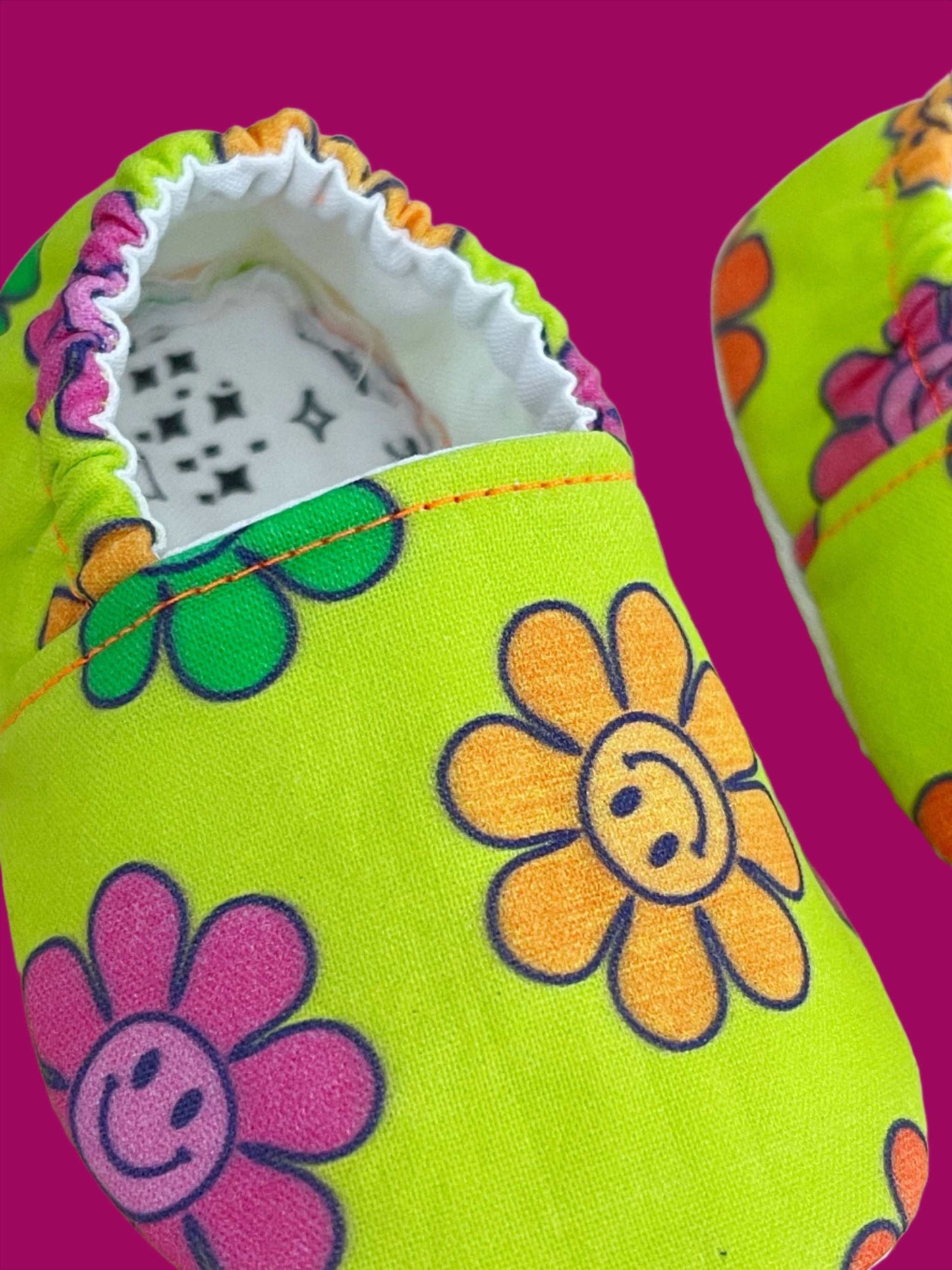 Neon Smiley Flower Moccasins