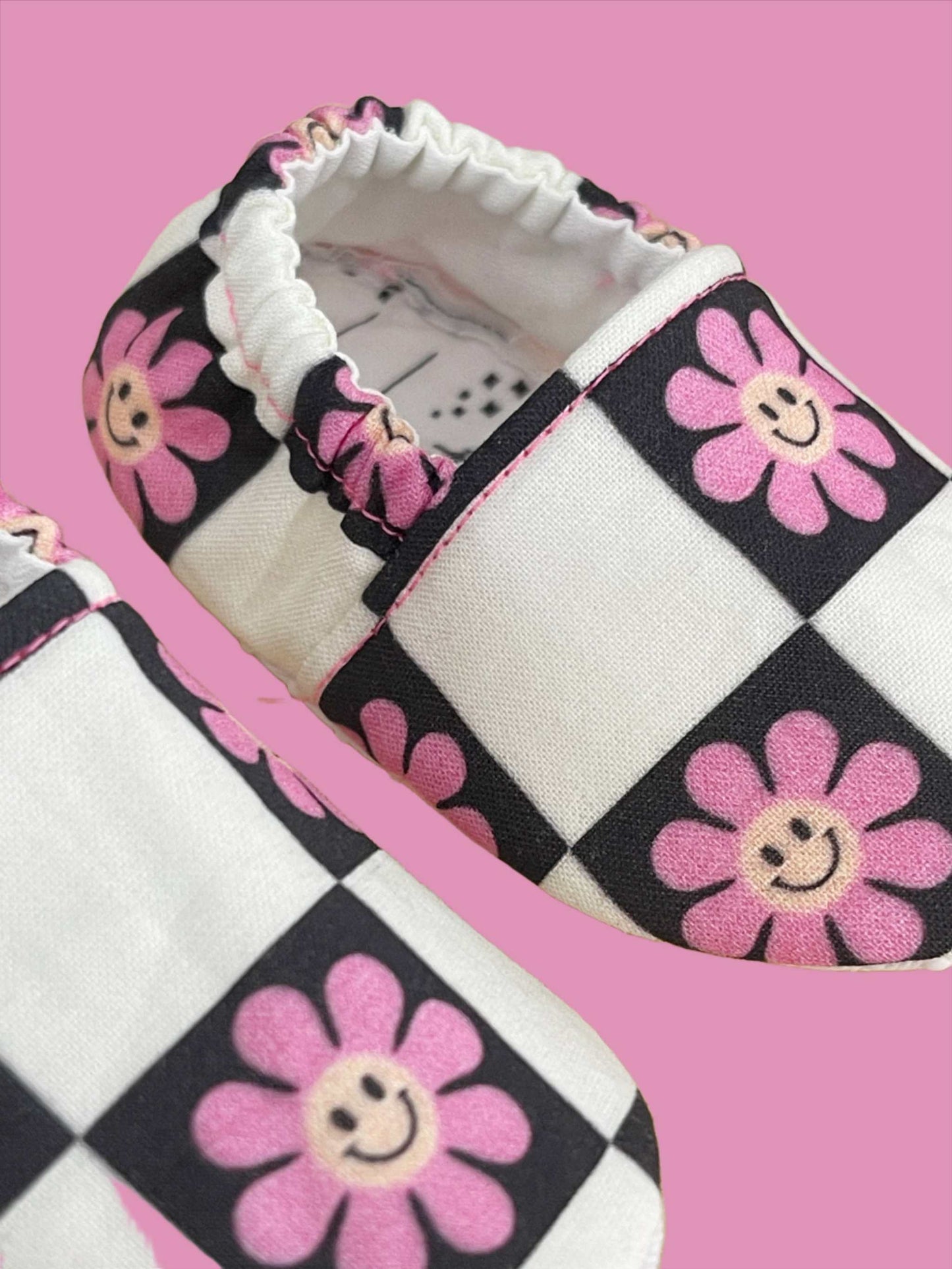 Smiley Flower Checkerboard Moccasins