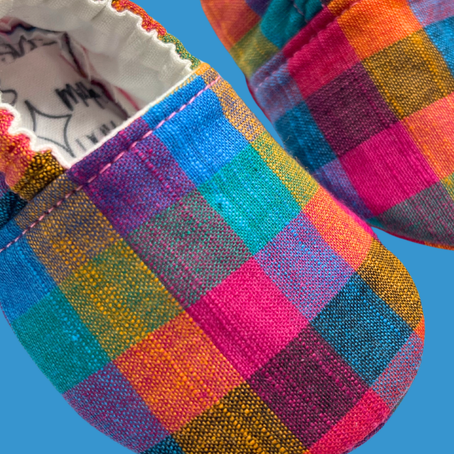 Vibrant Tiny Madras Plaid Baby Shoes – Handmade, Ready to Ship