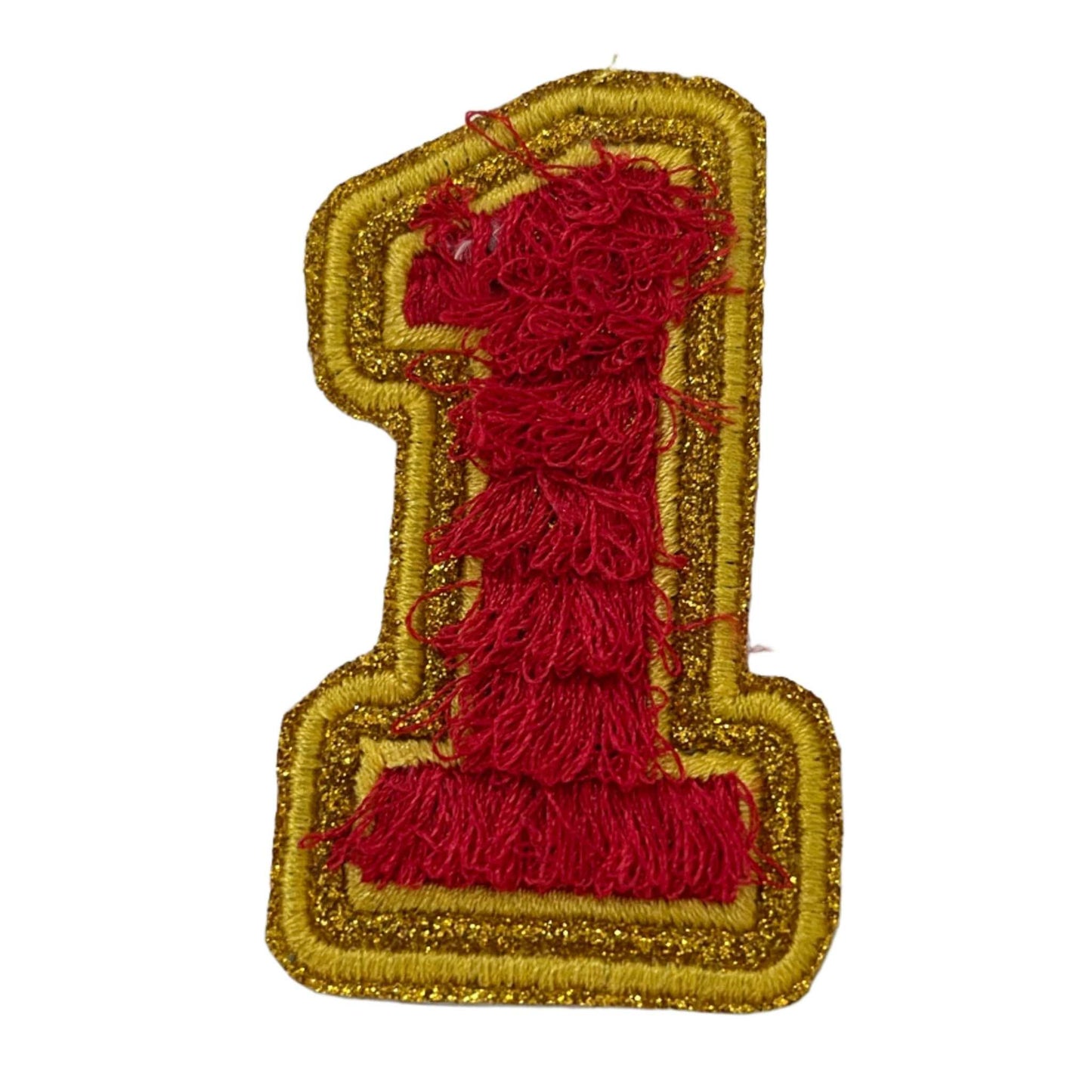 Number 1 embroidered patch in Kansas City Chiefs team colors for custom hats.