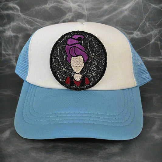 Mary Sanderson embroidered patch featuring a witchy design, perfect for customizing clothing and accessories.