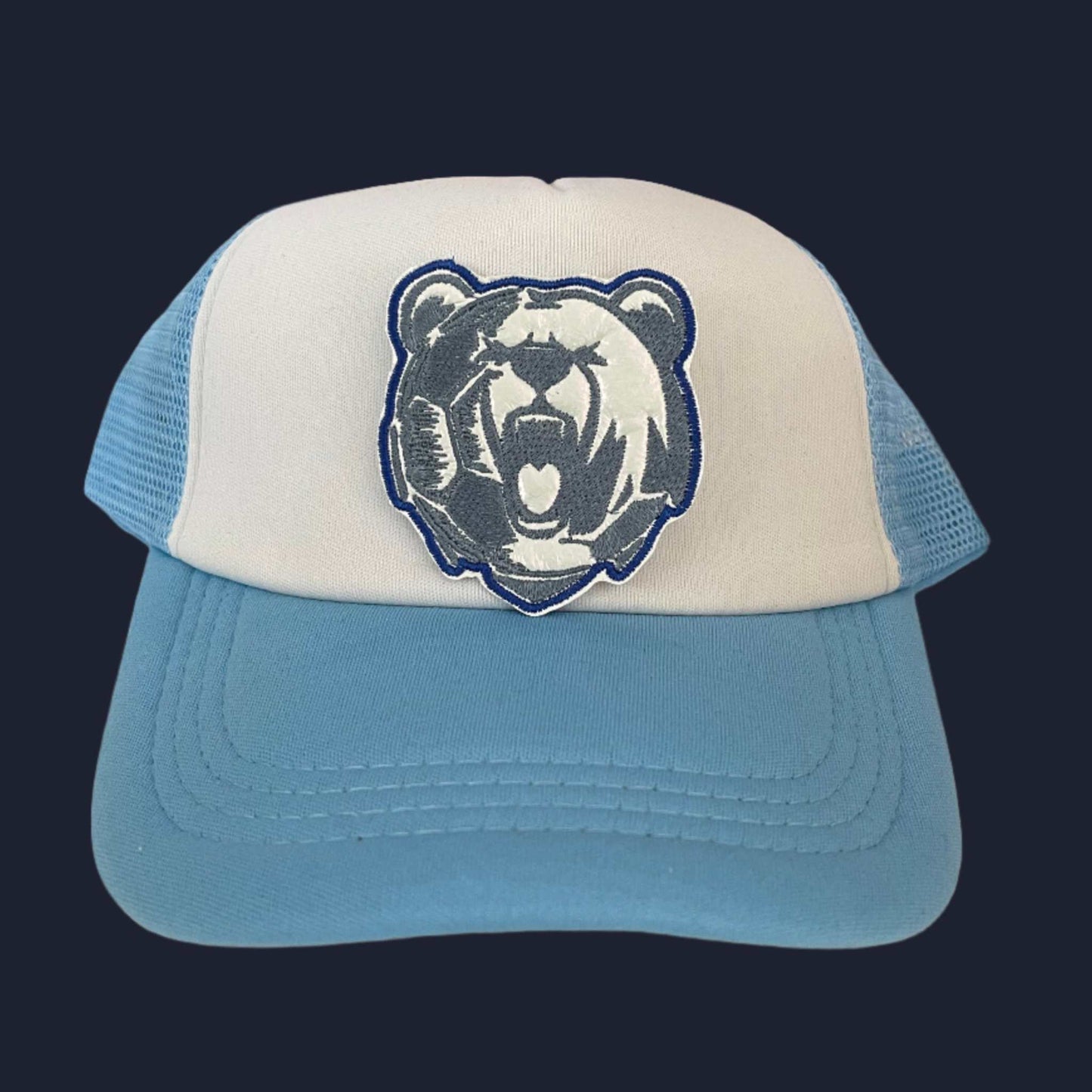 Bear Soccer Ball Mascot embroidered patch featuring a fierce bear blended with a soccer ball, perfect for customizing clothing and accessories.