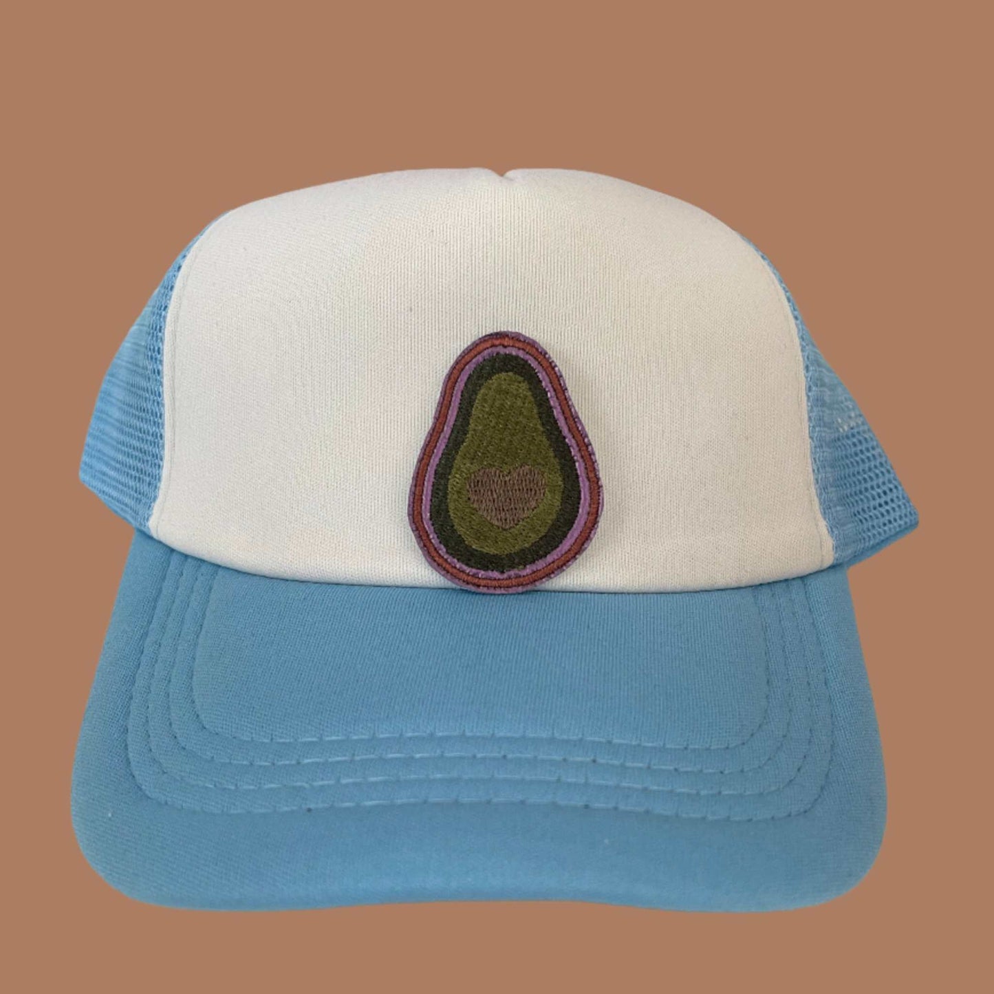 Trendy avocado heart patch with a unique design, perfect for customizing hats, jackets, bags, and more.