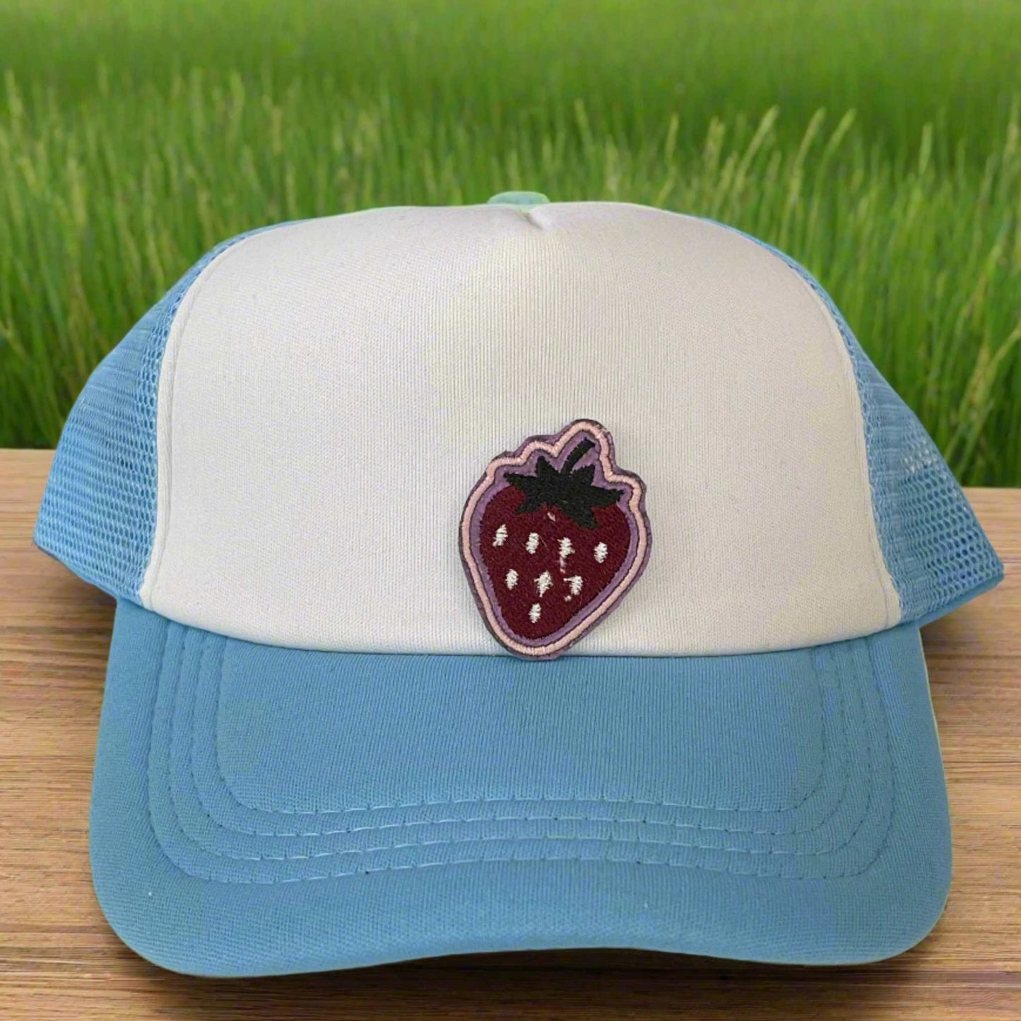 Sweet strawberry patch with vibrant colors, perfect for customizing hats, jackets, bags, and more.