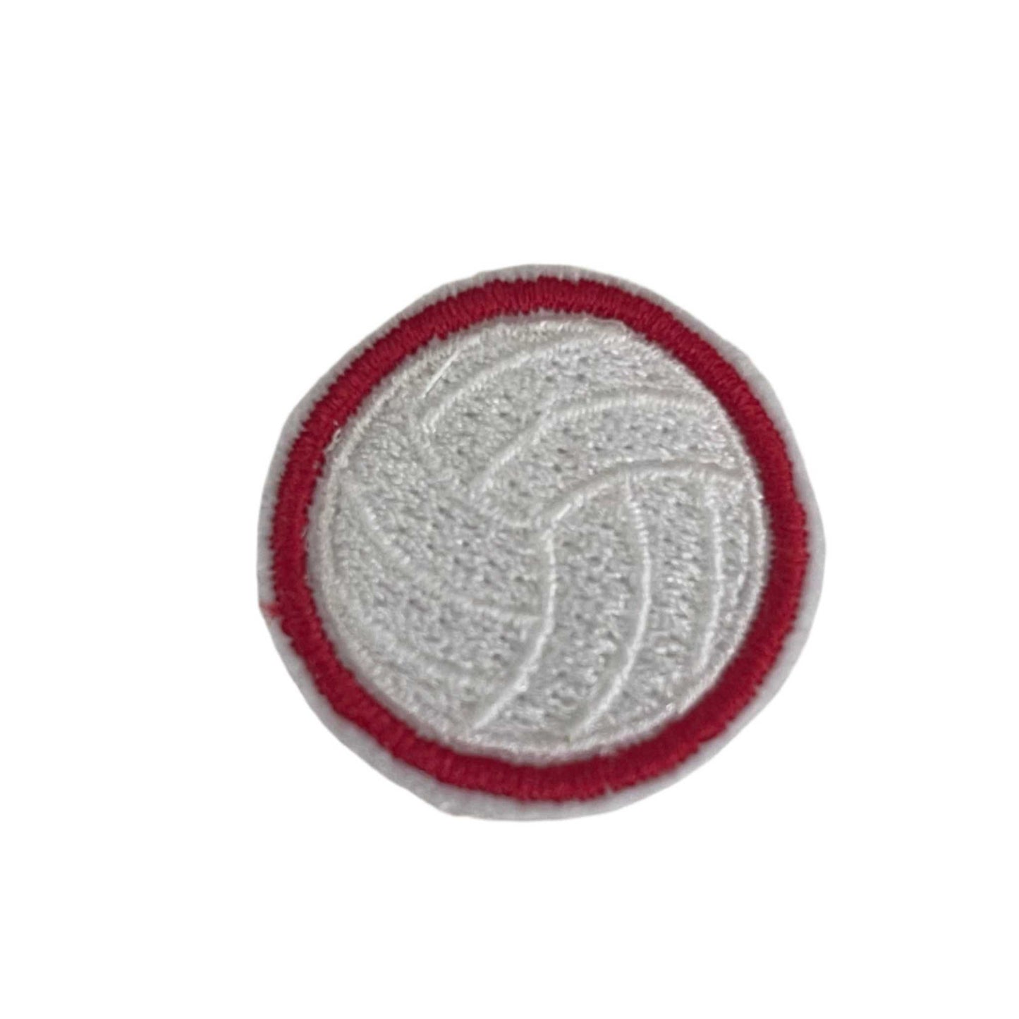 Volleyball embroidered patch with red border for custom trucker hats.
