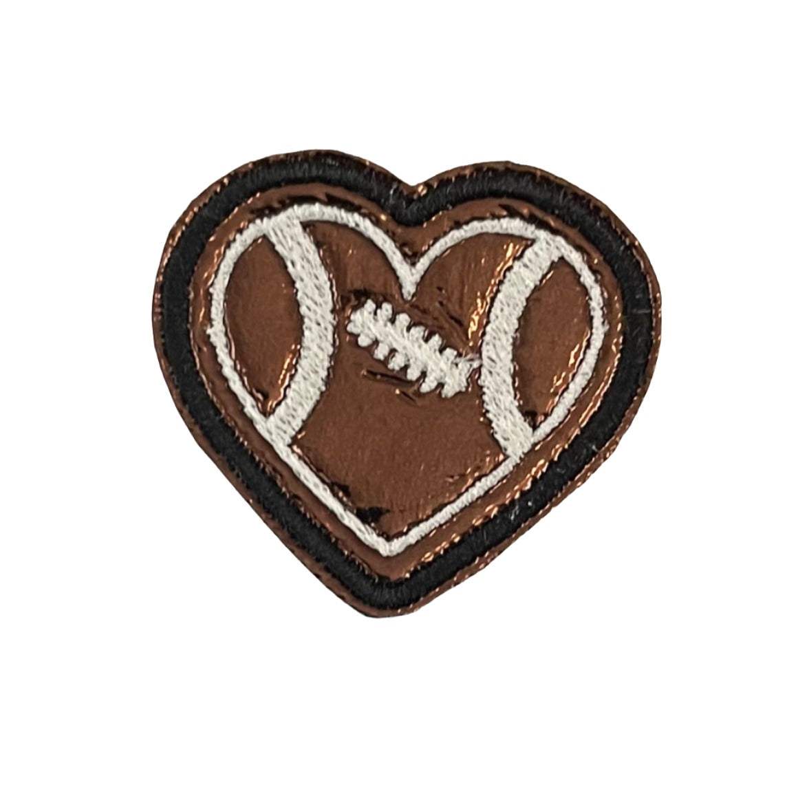 Heart football patch for custom hats and sports gear.
