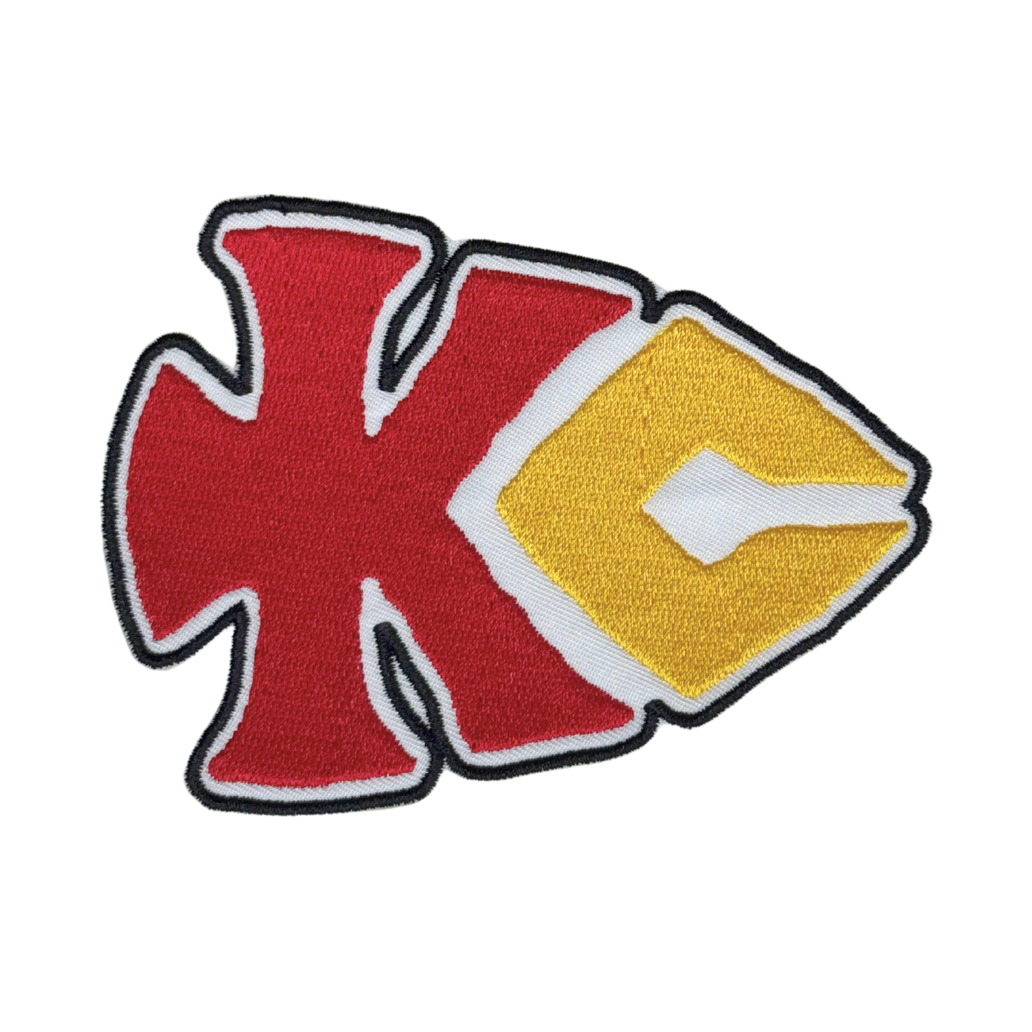 KC arrowhead iron-on patch on white background