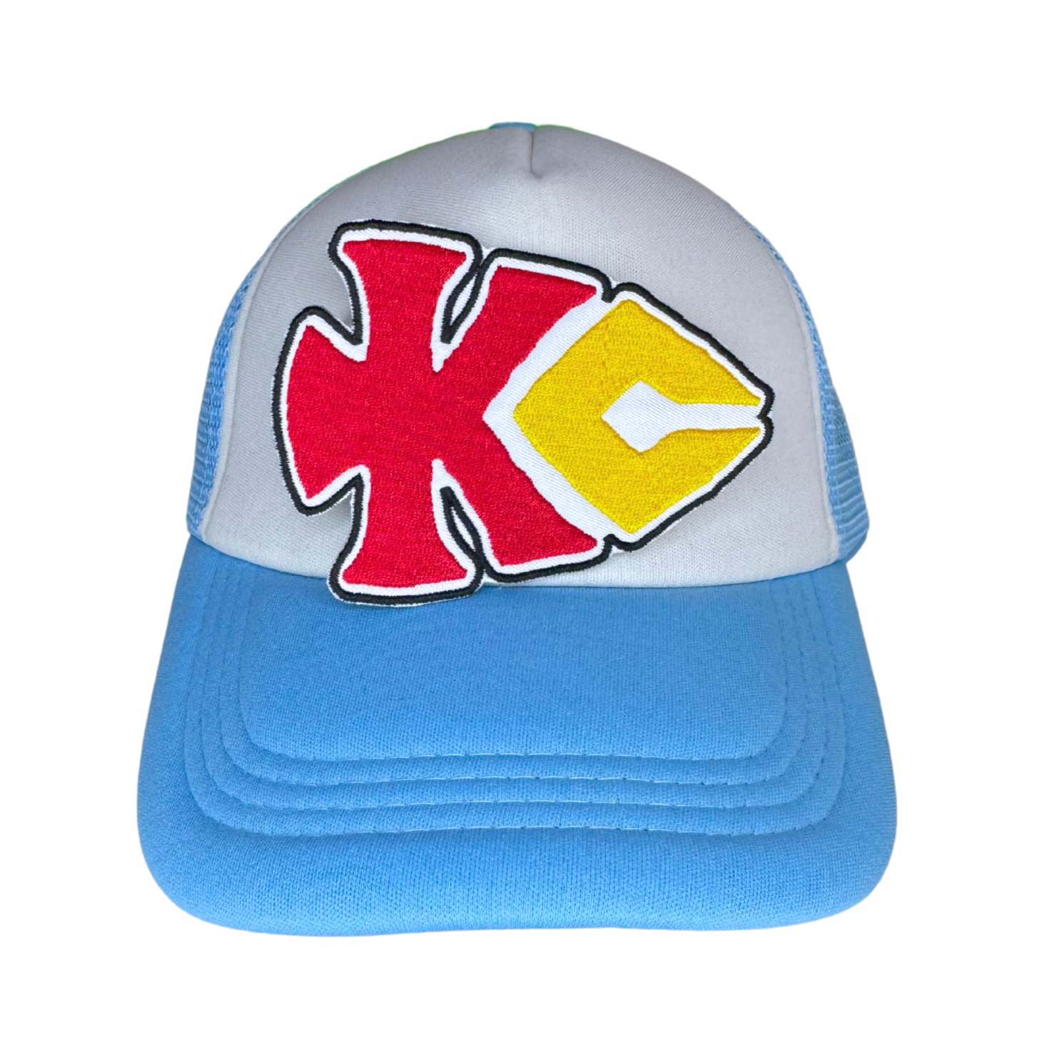 KC arrowhead embroidered patch styled on trucker hat