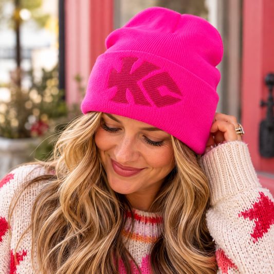 Bright Pink KC Arrowhead Embroidered Beanie
