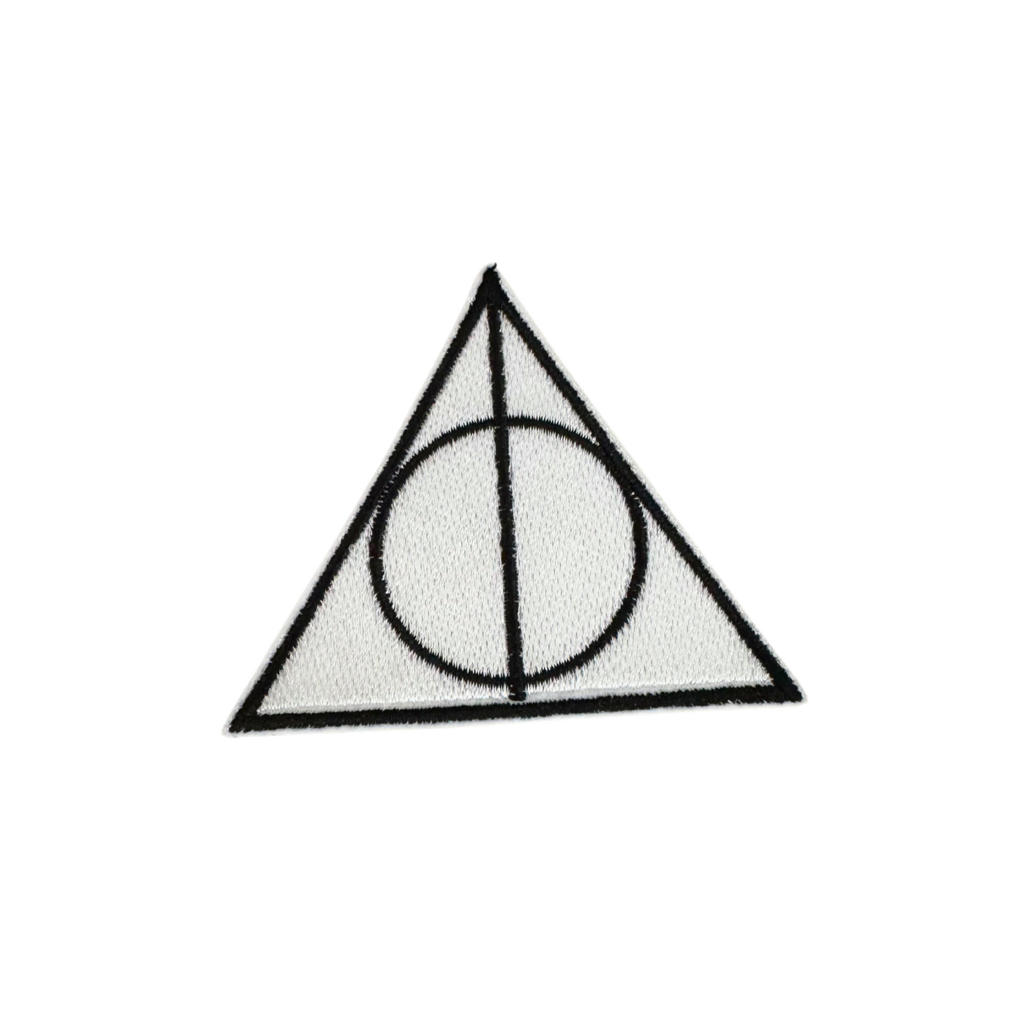 Embroidered Deathly Hallows patch for custom hats and accessories.