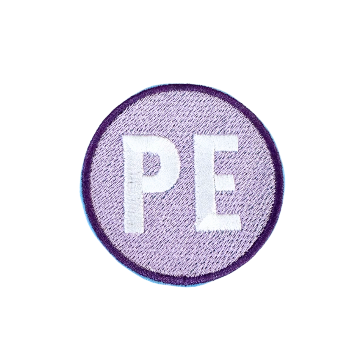 Prairie Elementary "PE" purple and white patch for accessories customization.