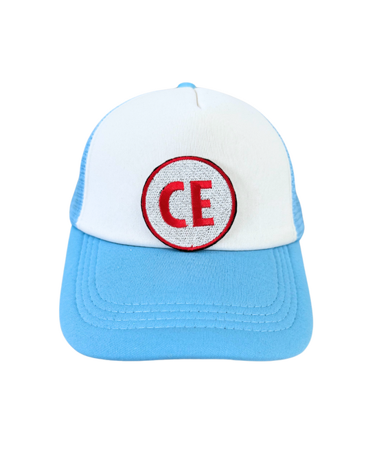 Red and white Corinth Elementary "CE" handmade patch