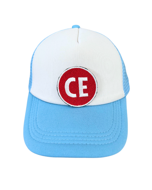 Corinth Elementary "CE" handmade patch in red and white