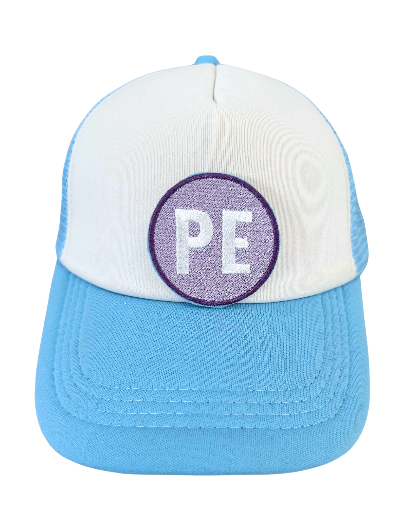 Purple and white Prairie Elementary "PE" patch