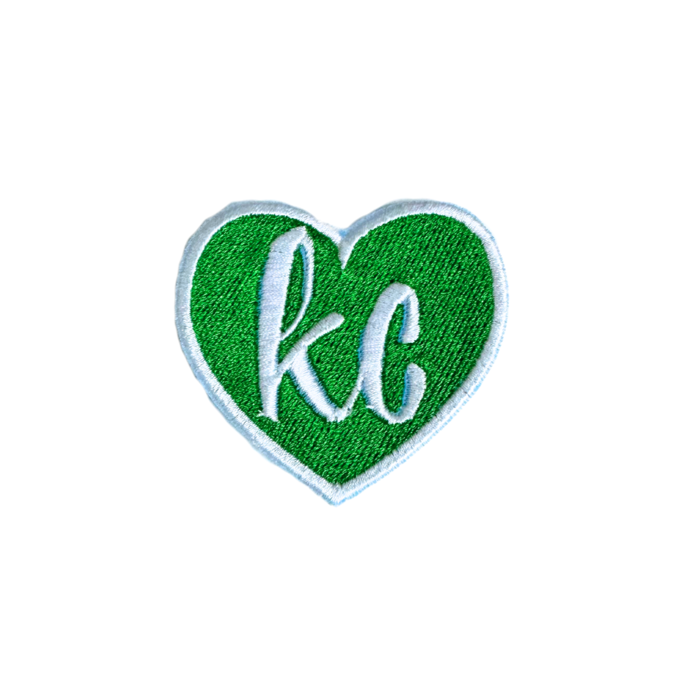 KC Heart Patch in green and white, perfect for Kansas City Irish celebrations and St. Patrick's Day.