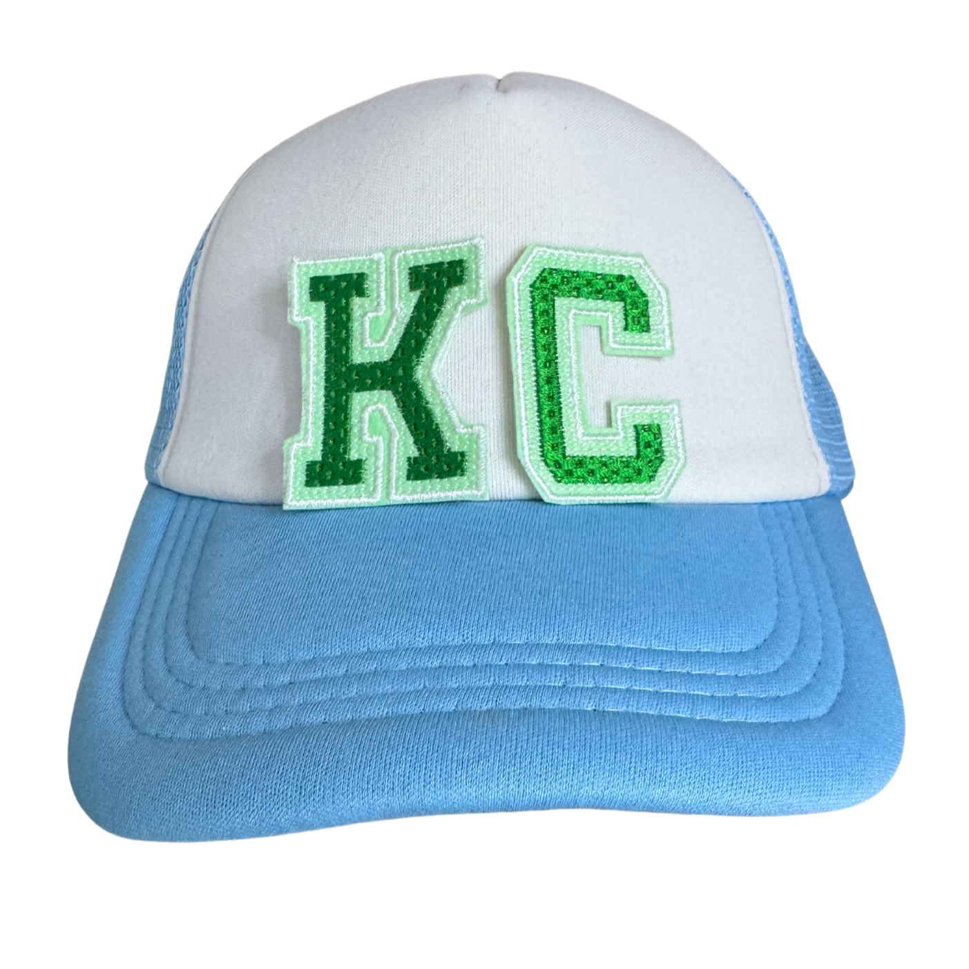 Handmade Kansas City KC patch with Irish green colors.