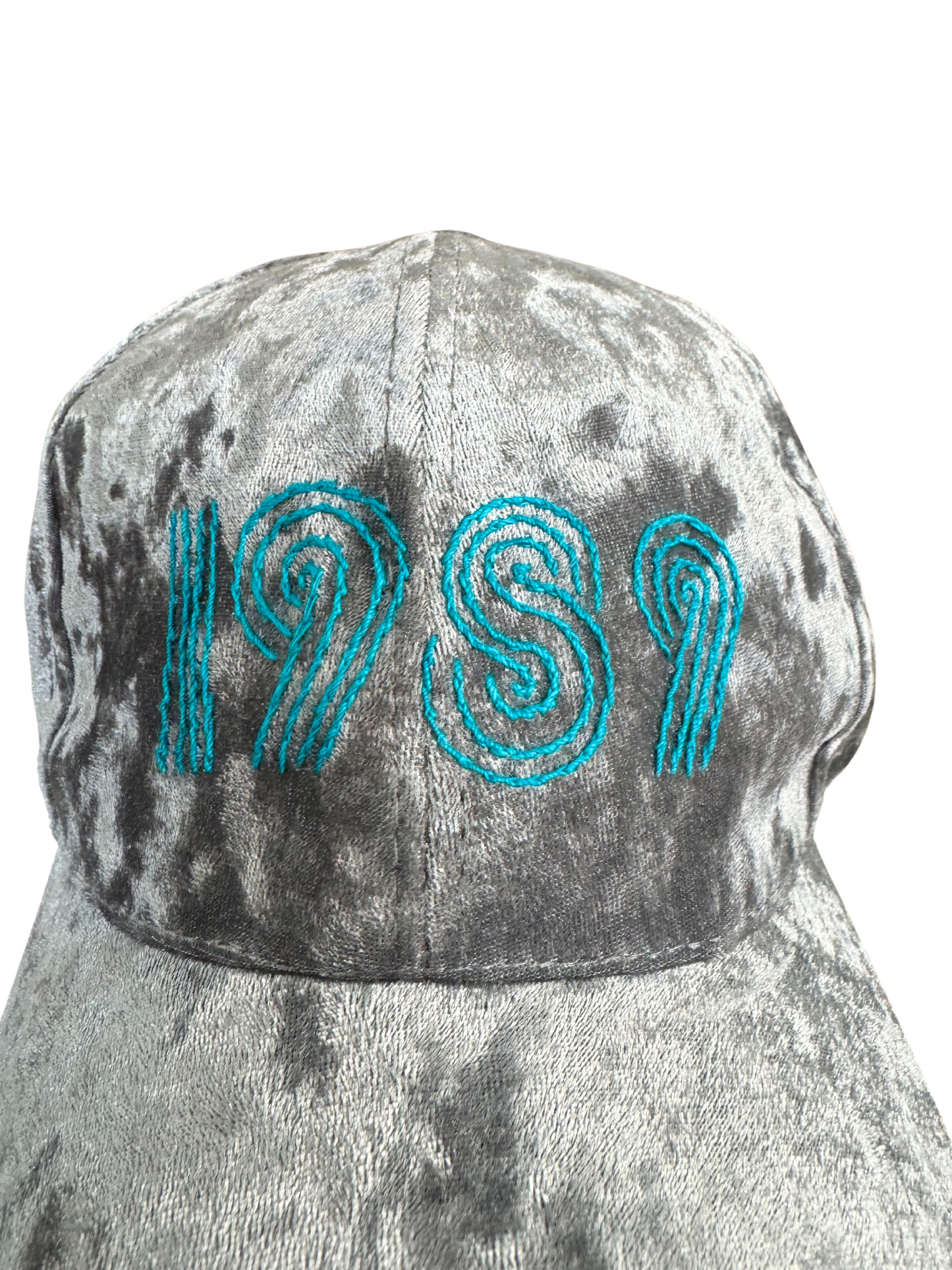 Grey Velvet "1989" Hat – Hand-Embroidered Taylor Swift Inspired Design, Ready to Ship, Made in Kansas City