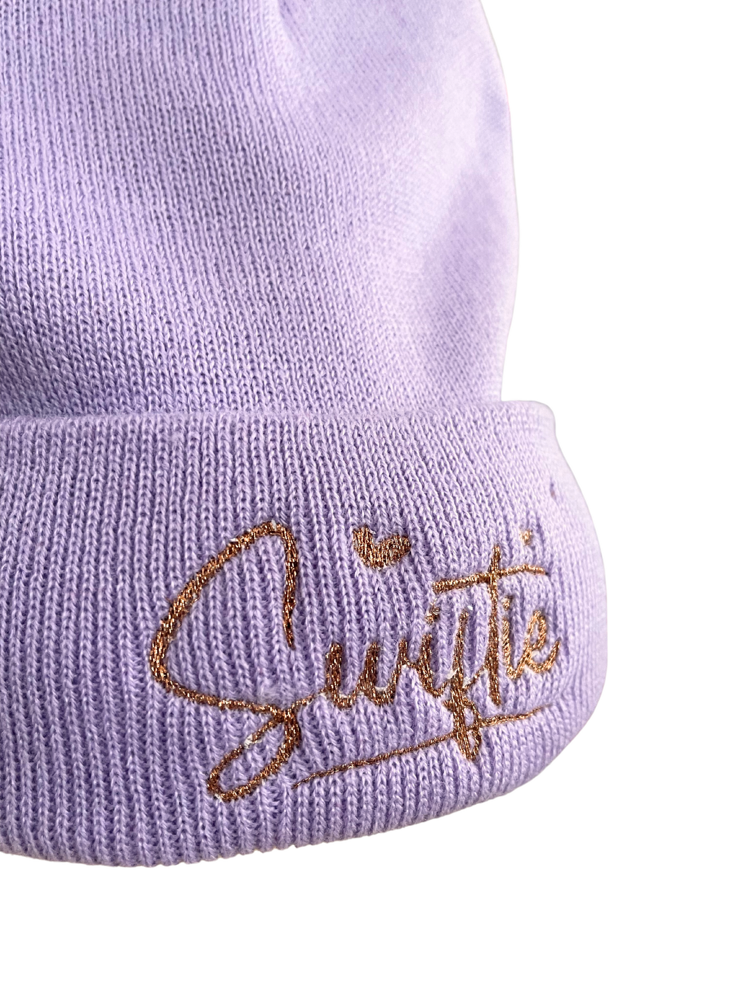 Copper metallic "Swiftie" embroidered on lavender beanie