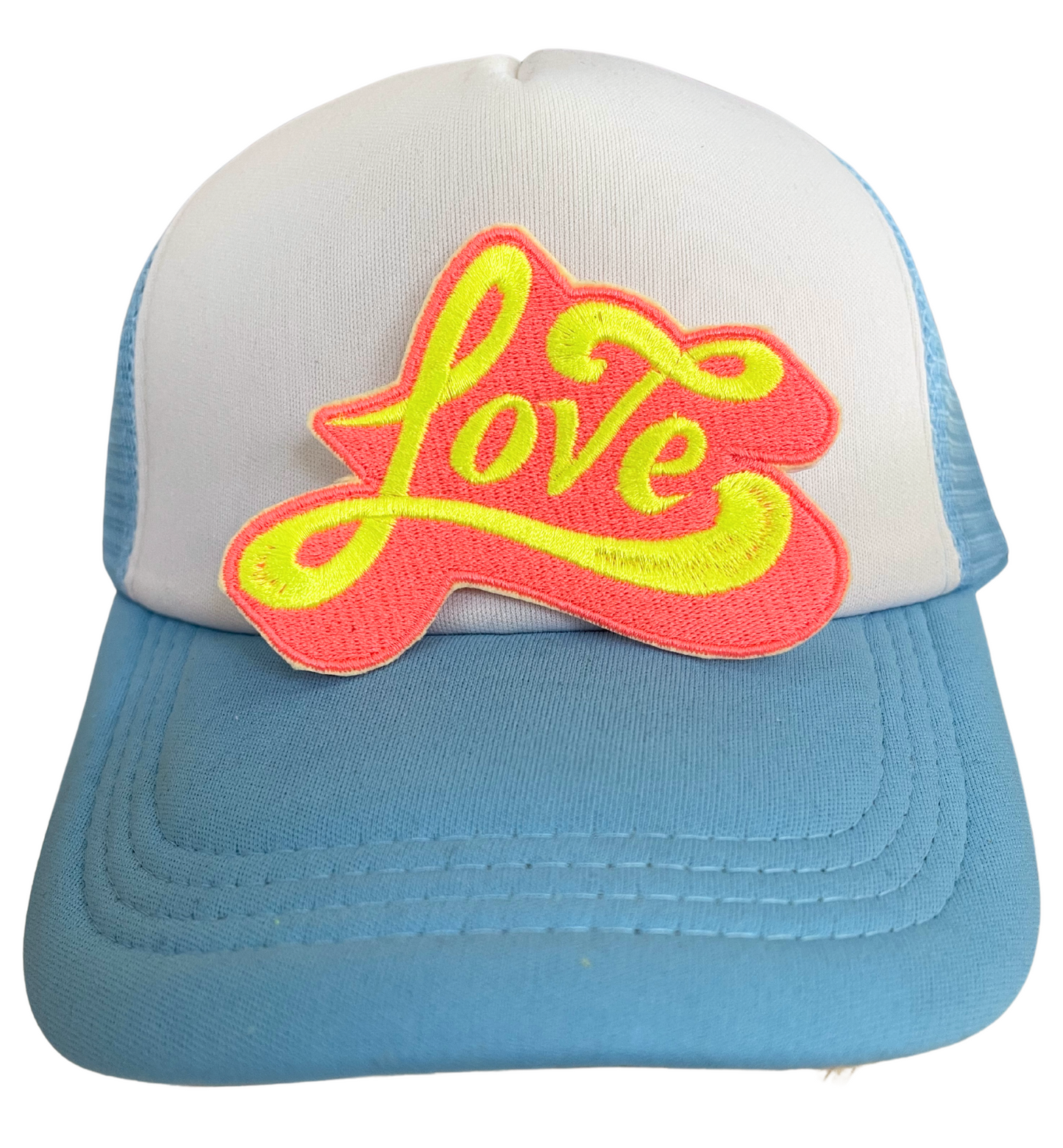 Love embroidered patch in vibrant colors.