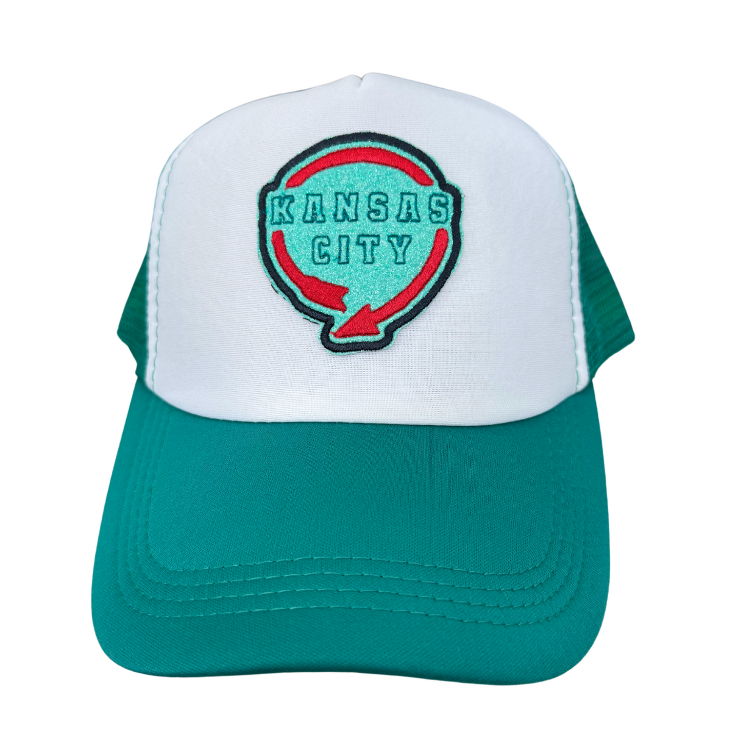 Kansas City Western Auto Landmark Trucker Hat in KC Current colors with embroidered patch.