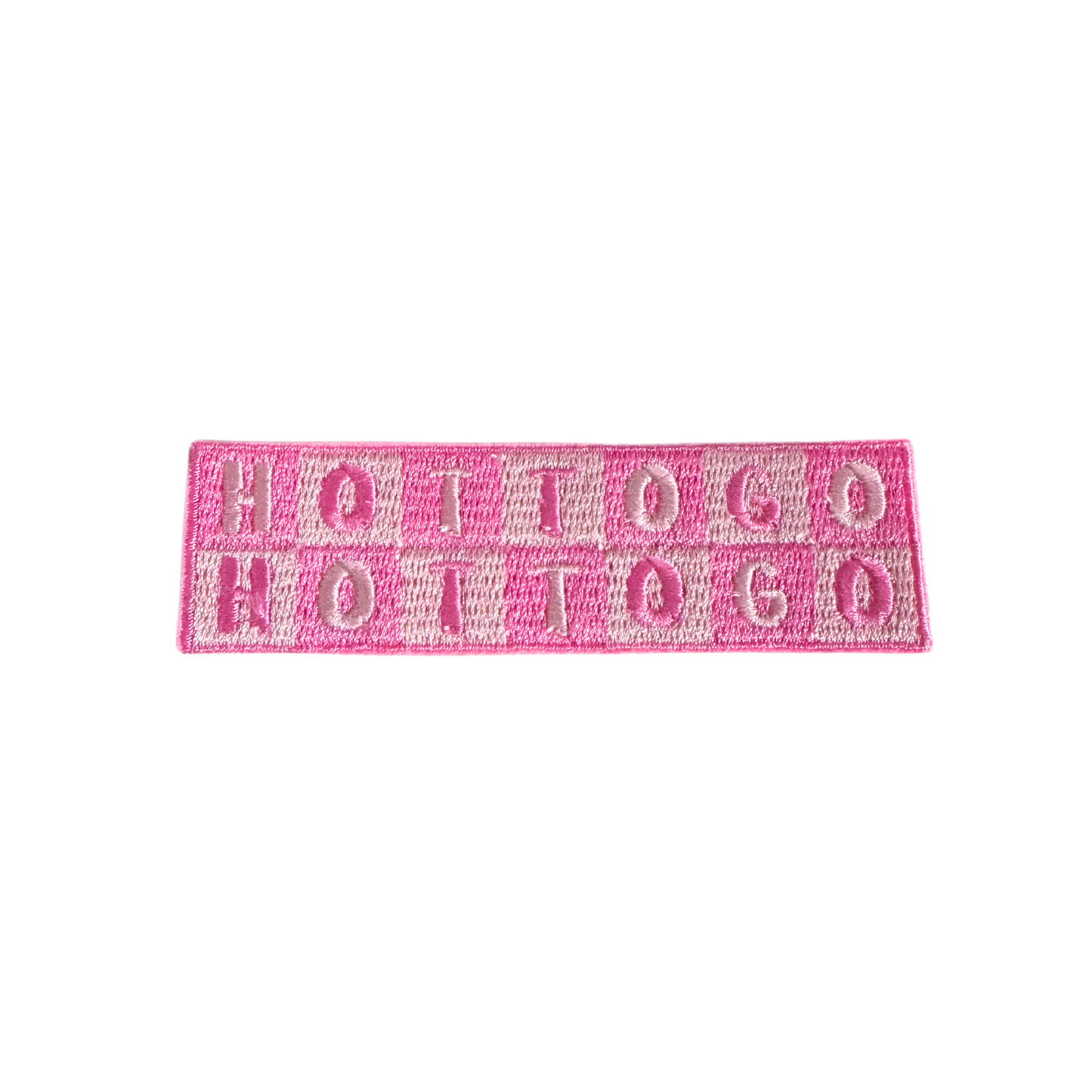 Vibrant "Hot to Go" iron-on patch, handmade, pink and white embroidery, inspired by Chappell Roan's hit song.