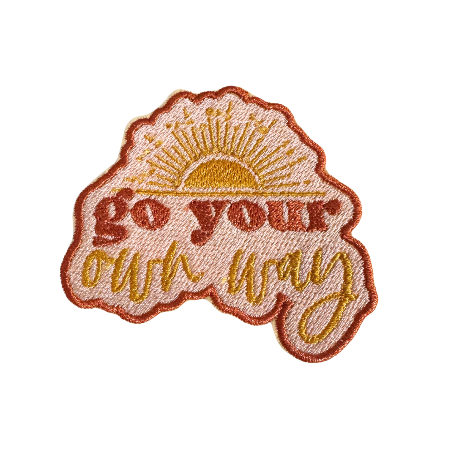 Fleetwood Mac inspired "Go Your Own Way" handmade iron-on patch with sun design.