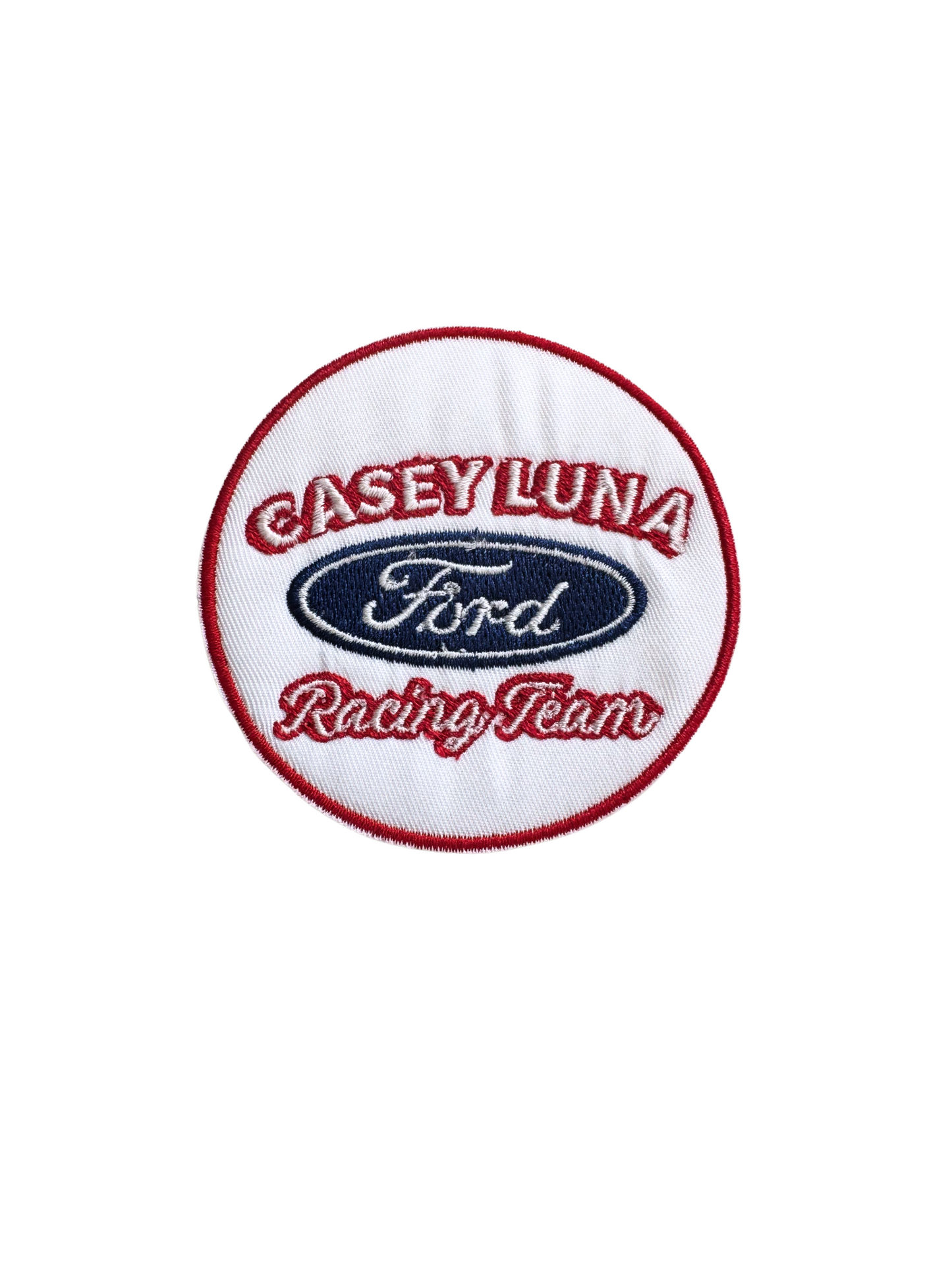 Luna Racing Team custom patch with embroidered logo.