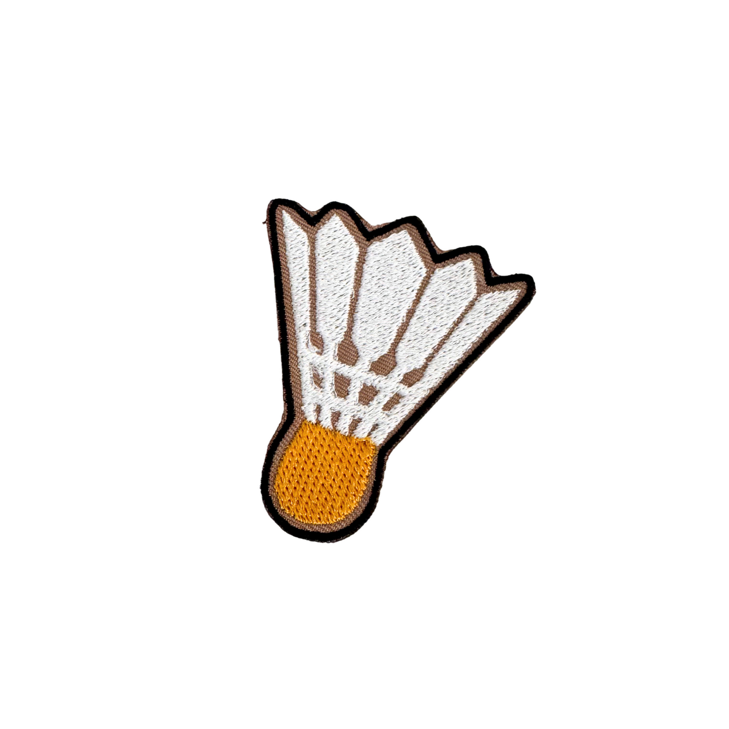 Handmade shuttlecock iron-on patch, inspired by Nelson-Atkins Museum sculptures.