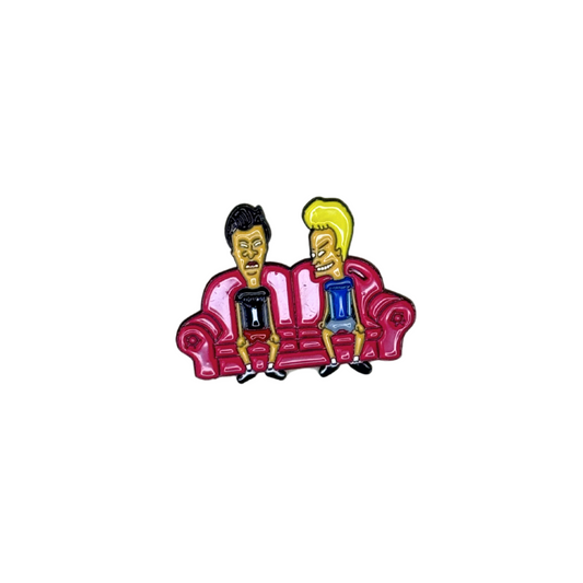 Beavis and Butt-Head couch enamel pin on white background