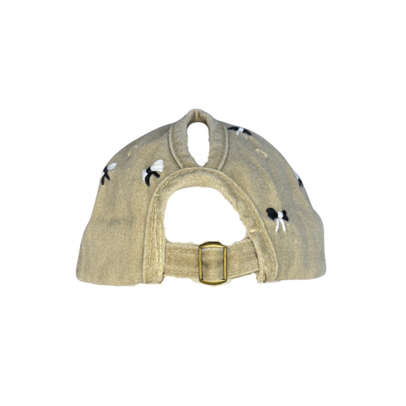 Beige cap with a gold buckle on a white background