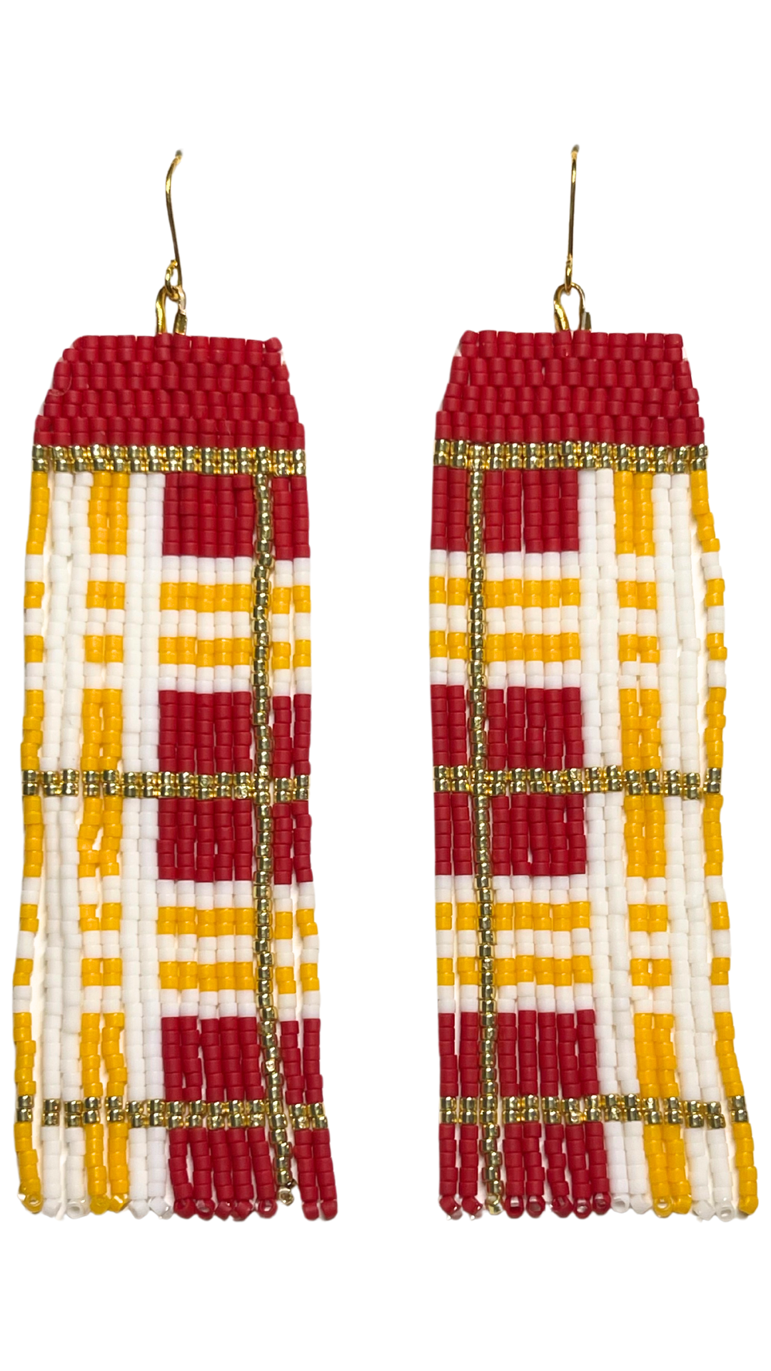 Chiefs Plaid Beaded Earrings with glass beads and gold plated ear wires showing team pride.