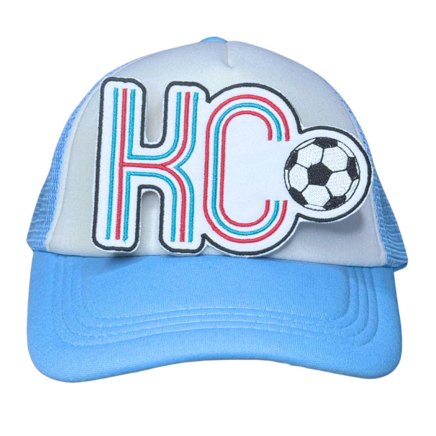 KC Soccerball Patch – Retro Striped Embroidered Iron-On for Soccer Fans