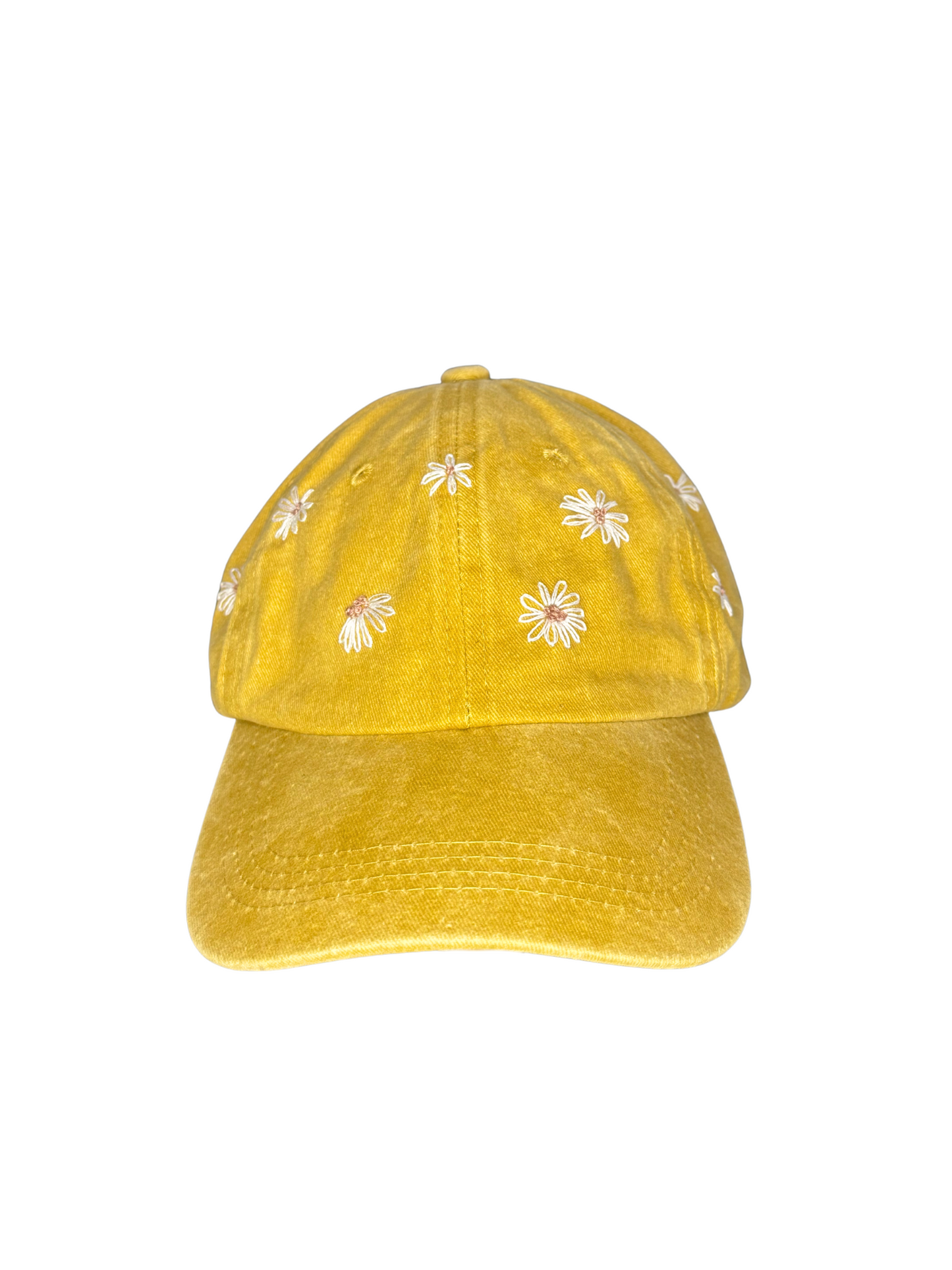 Hand‑Embroidered Daisy Cap – Mustard Vintage Cotton Adjustable Hat