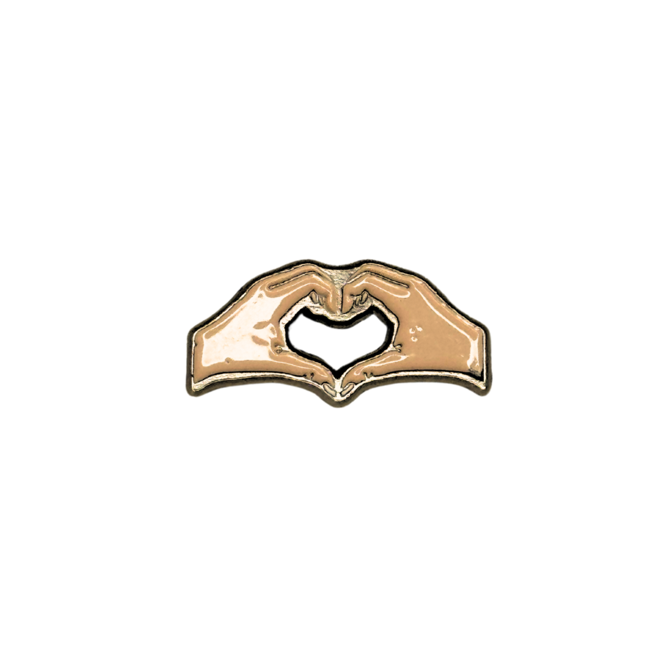 Heart hands enamel pin on white background
