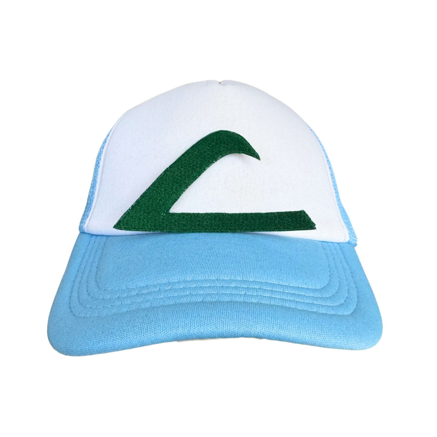 Retro trainer-inspired patch attached to a trucker hat