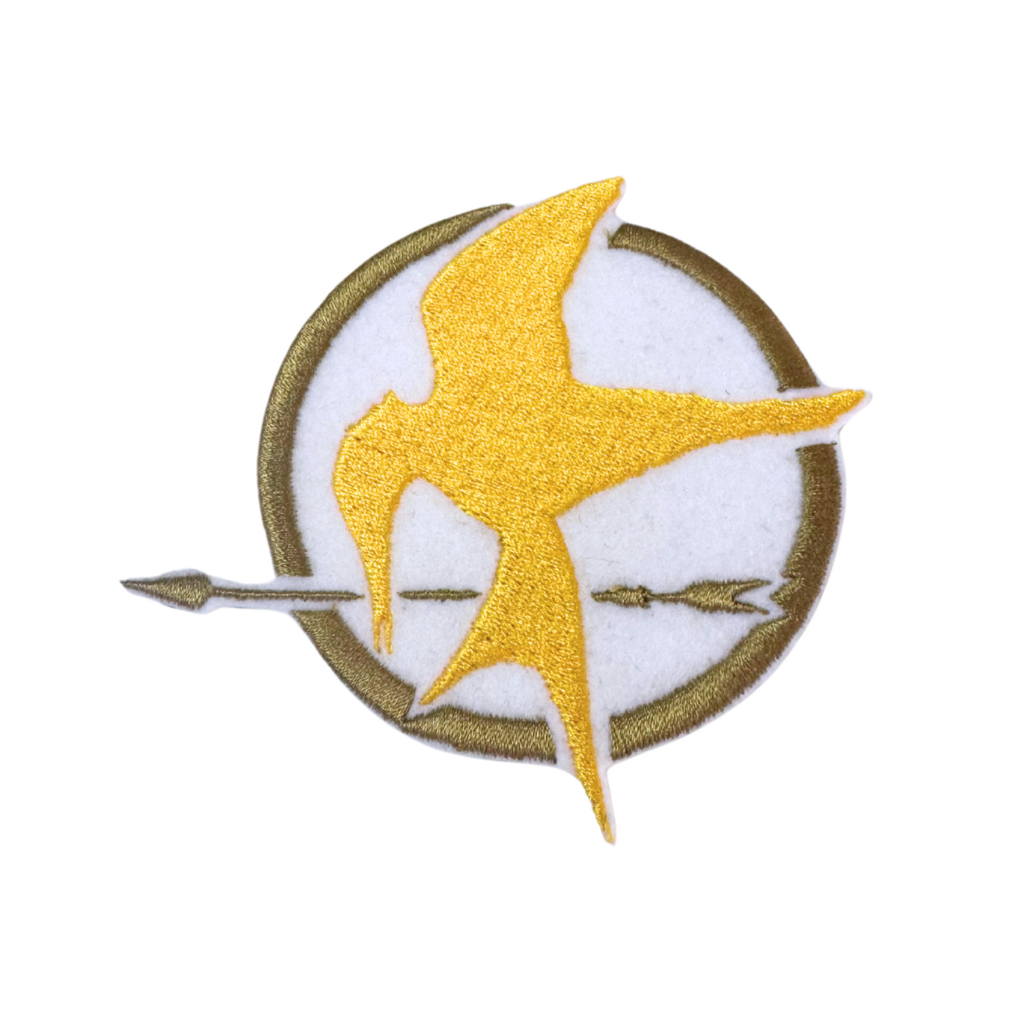 Embroidered patch featuring a golden bird in flight over a circular emblem with an arrow running through it.