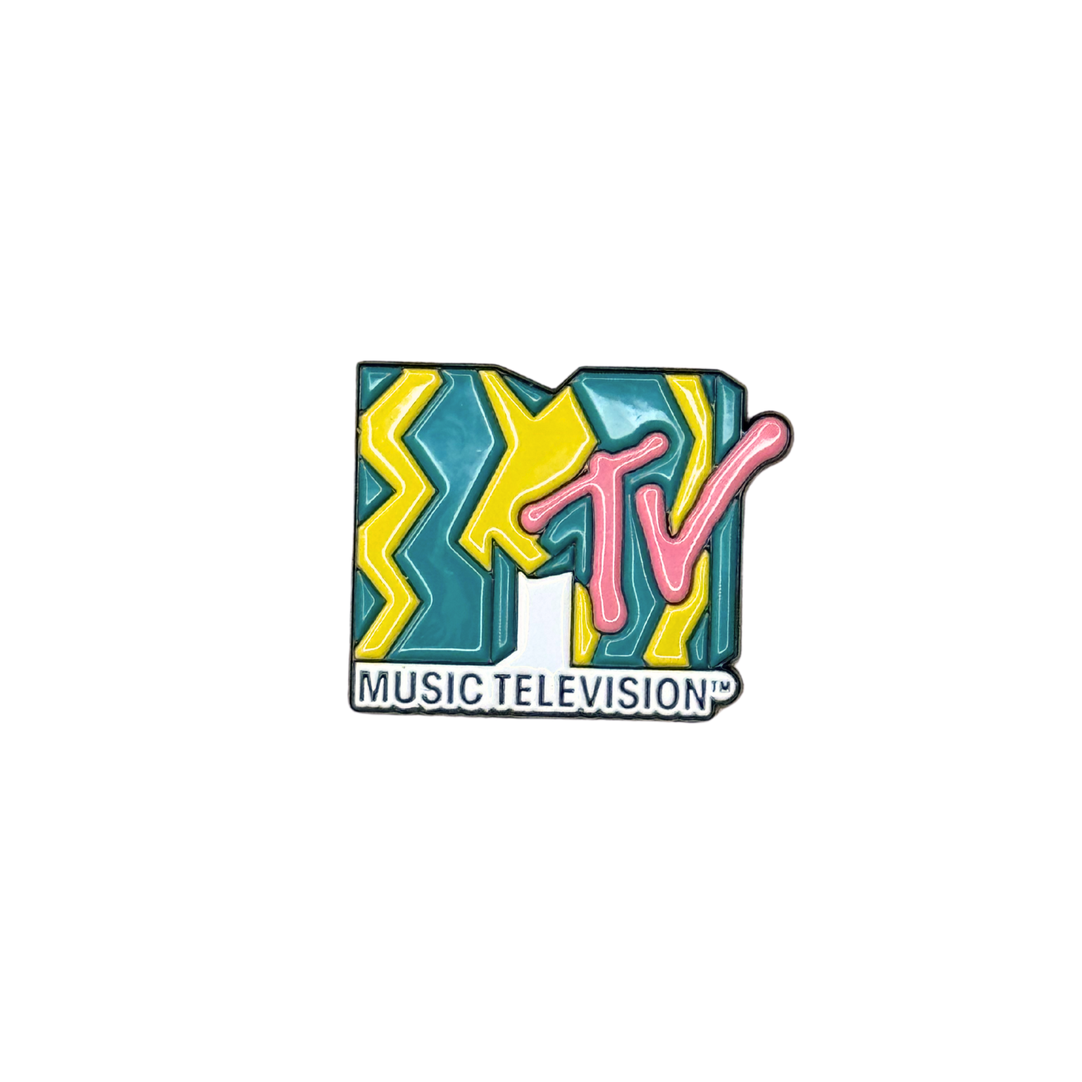 Retro MTV logo enamel pin on white background