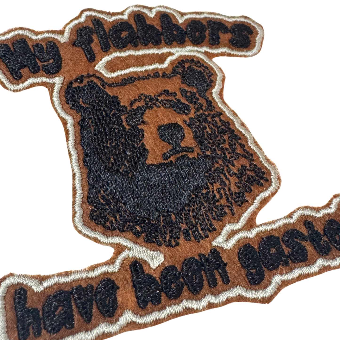 Side close-up of My Flabbers Have Been Gasted funny bear iron-on patch