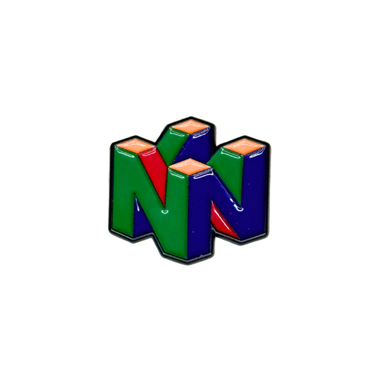 Nintendo 64 logo enamel pin on white background