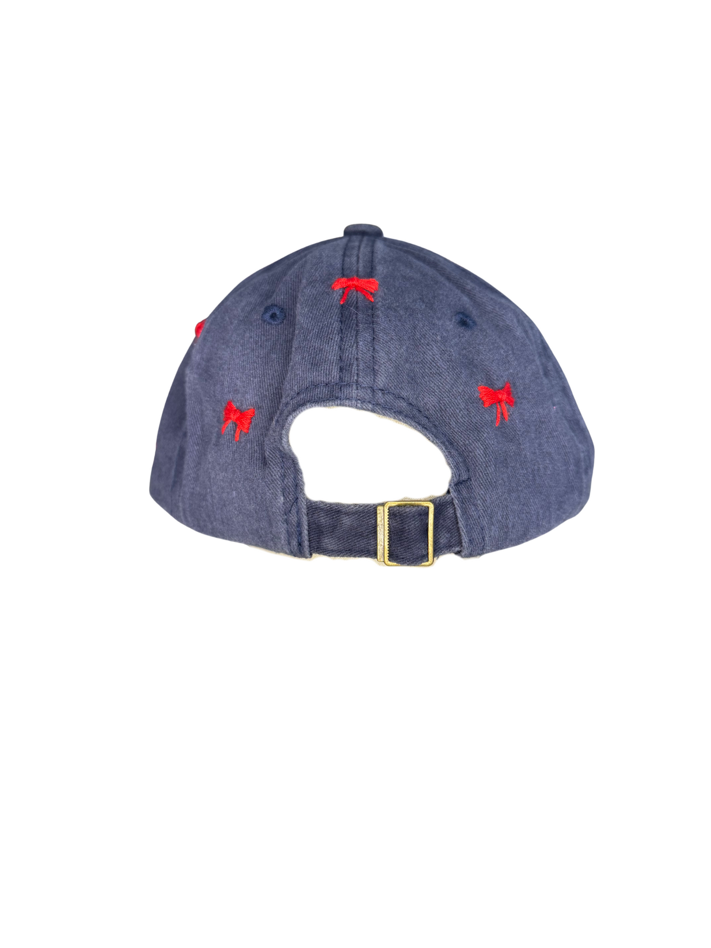 Red Bow Hand-Embroidered Baseball Hat – Navy Blue