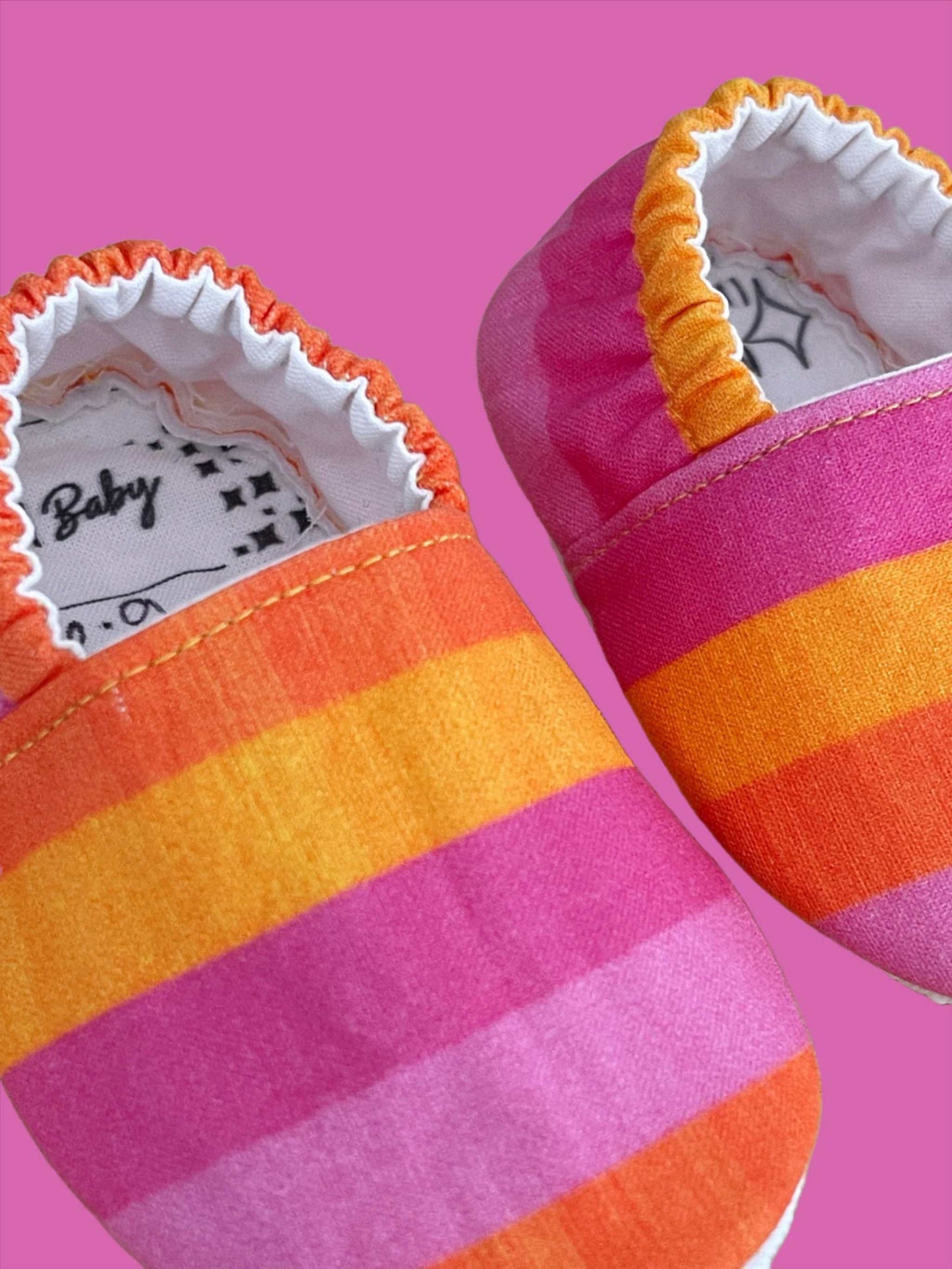 Neon Pink & Orange Stripes Moccasins