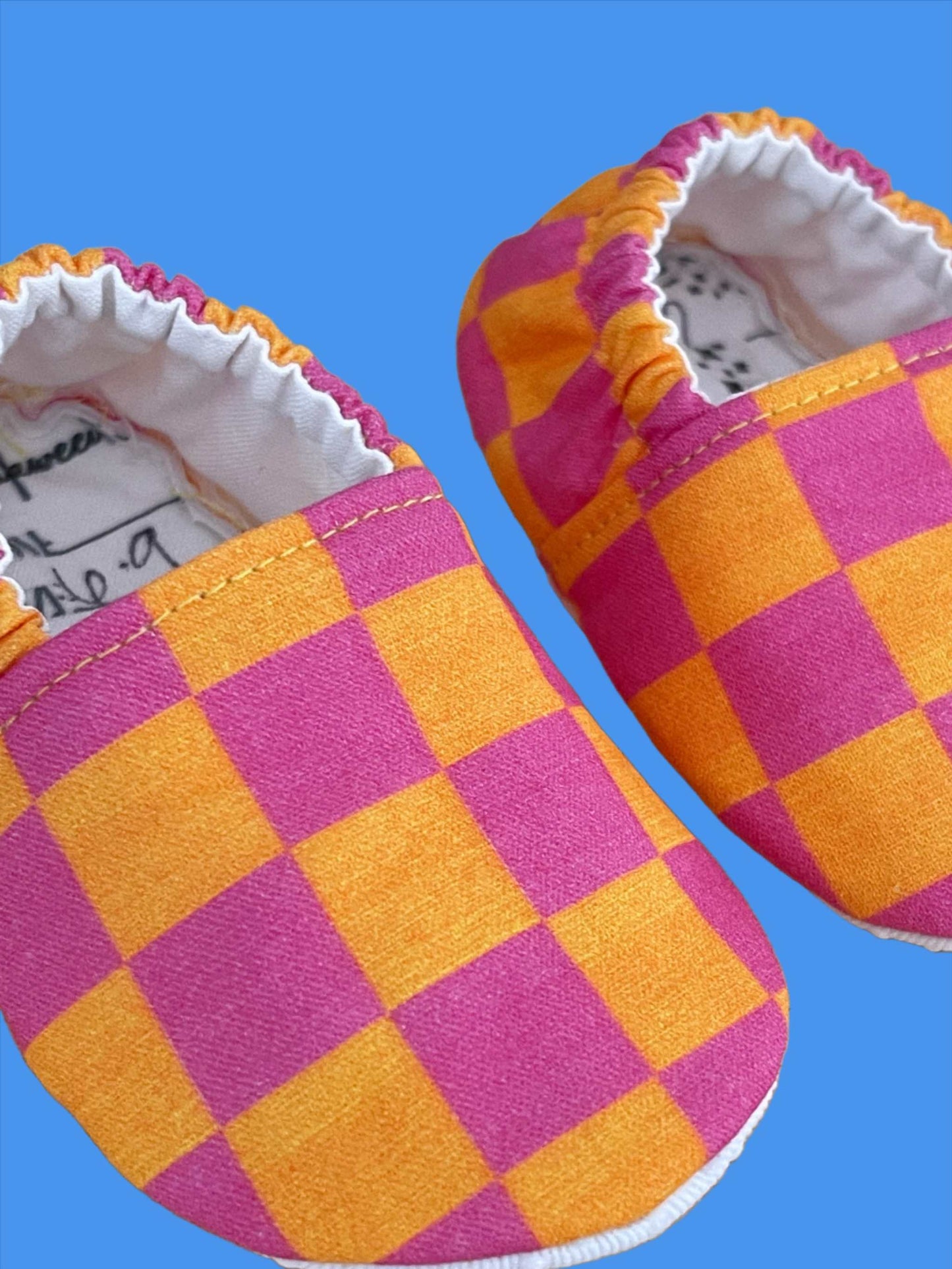 Neon Pink & Orange Checkerboard Moccasins