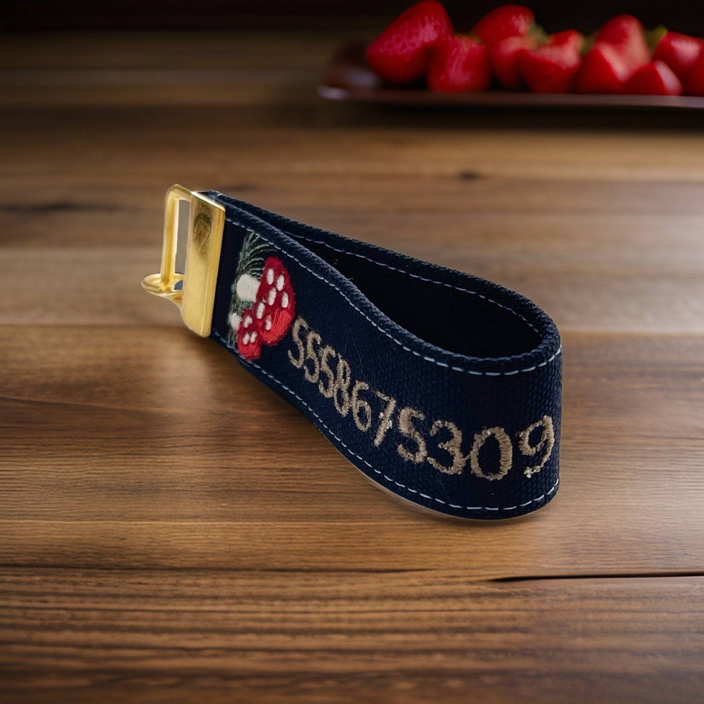Handmade Embroidered Woodland Key Fob with Personalized Phone Number: The perfect accessory for key holders