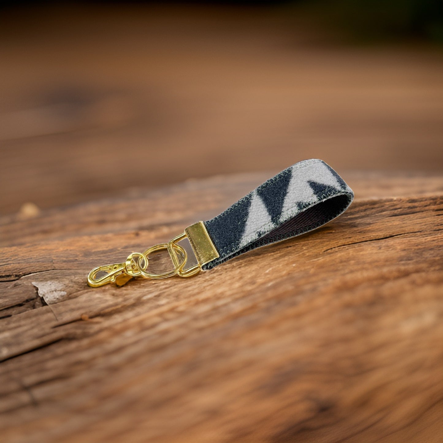 Charcoal & Light Gray Pacific Northwest Geometric Wool Key Fob with Gold Hardware