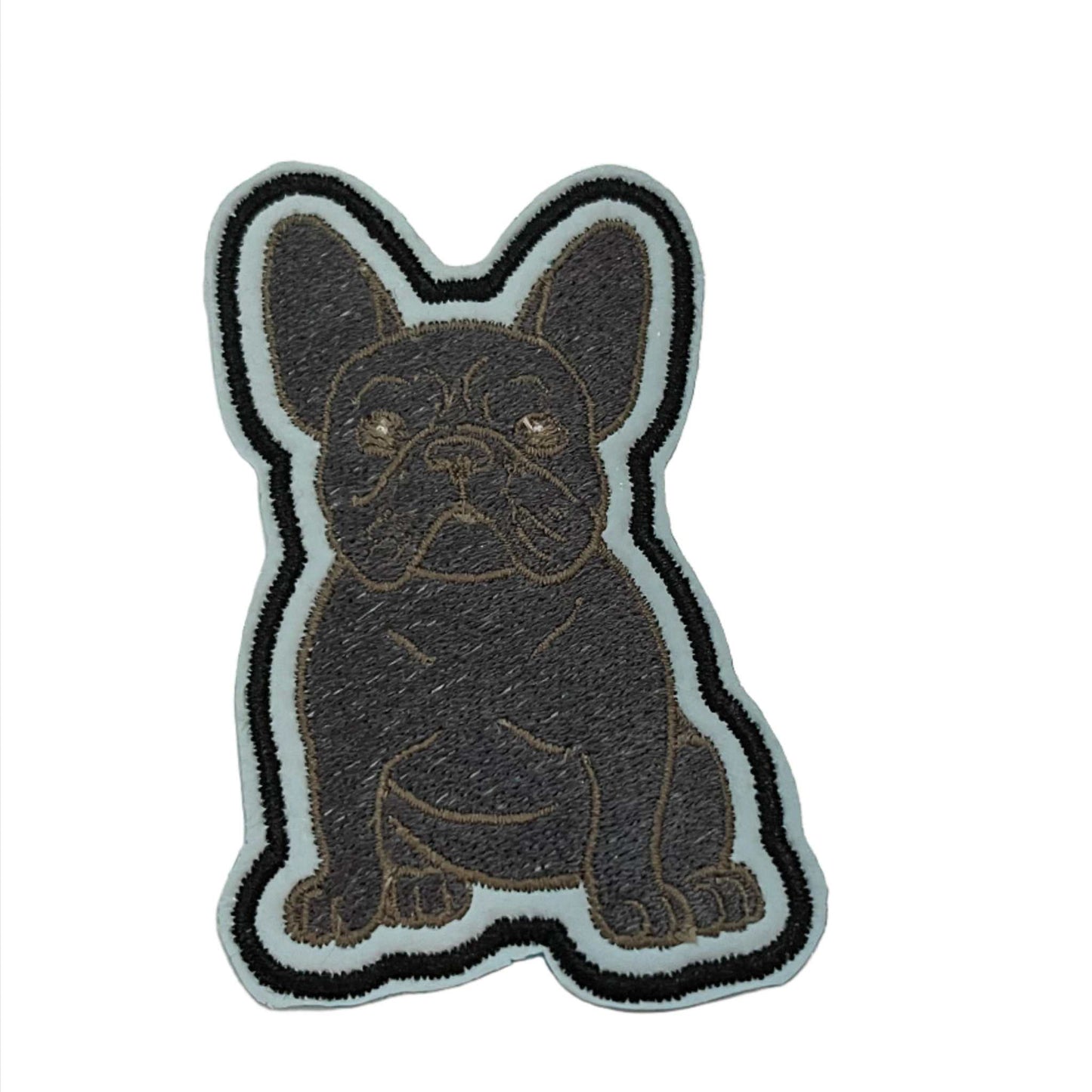 Customizable French Bulldog patch with detailed embroidery and charming design.