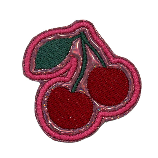 Cherry embroidered patch for custom trucker hats, adds playful and trendy vibe.
