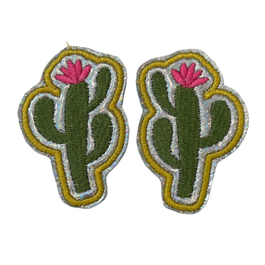 Cactus patch with pink flower for custom hats and apparel.