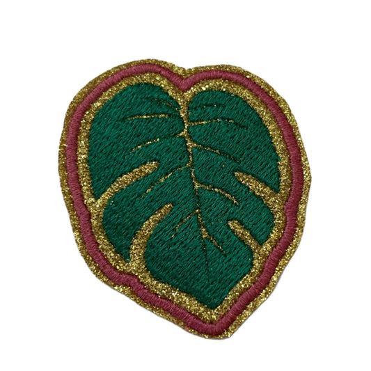 Trendy Monstera leaf embroidered patch for customizing hats and jackets.