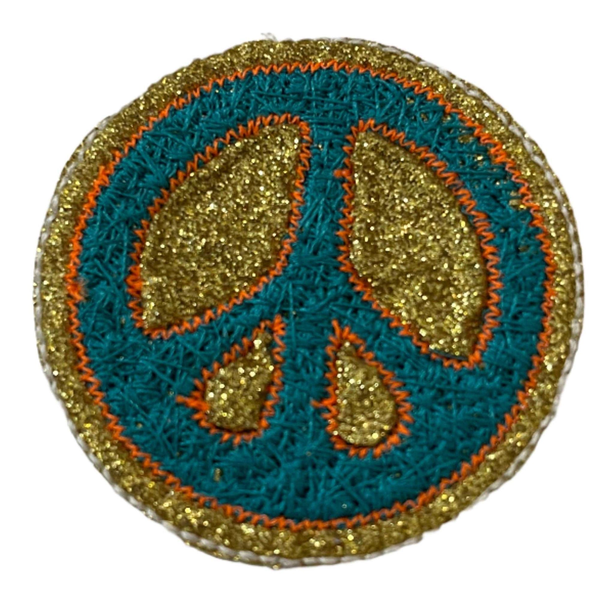 Retro peace sign embroidered patch with vibrant colors, ideal for customizing hats, bags, or jackets.