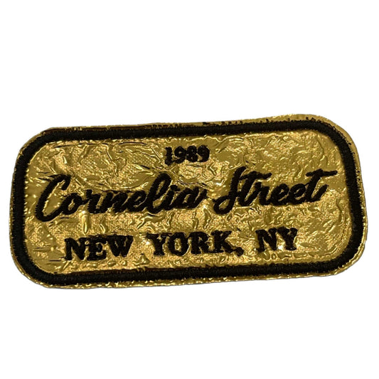 Cornelia Street iron-on patch with "1989" and "New York, NY" in gold and black design for Taylor Swift fans.